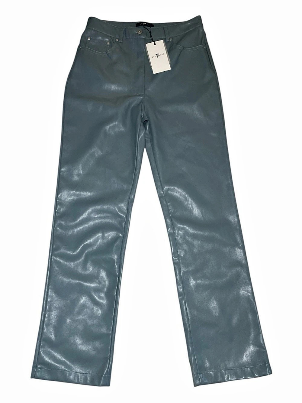 7 for all mankind Faux Leather Straight Leg Pants in Blue Sz S NWT
